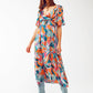 Wrap Maxi Belted Dress With Floral Print In Orange - Szua Store
