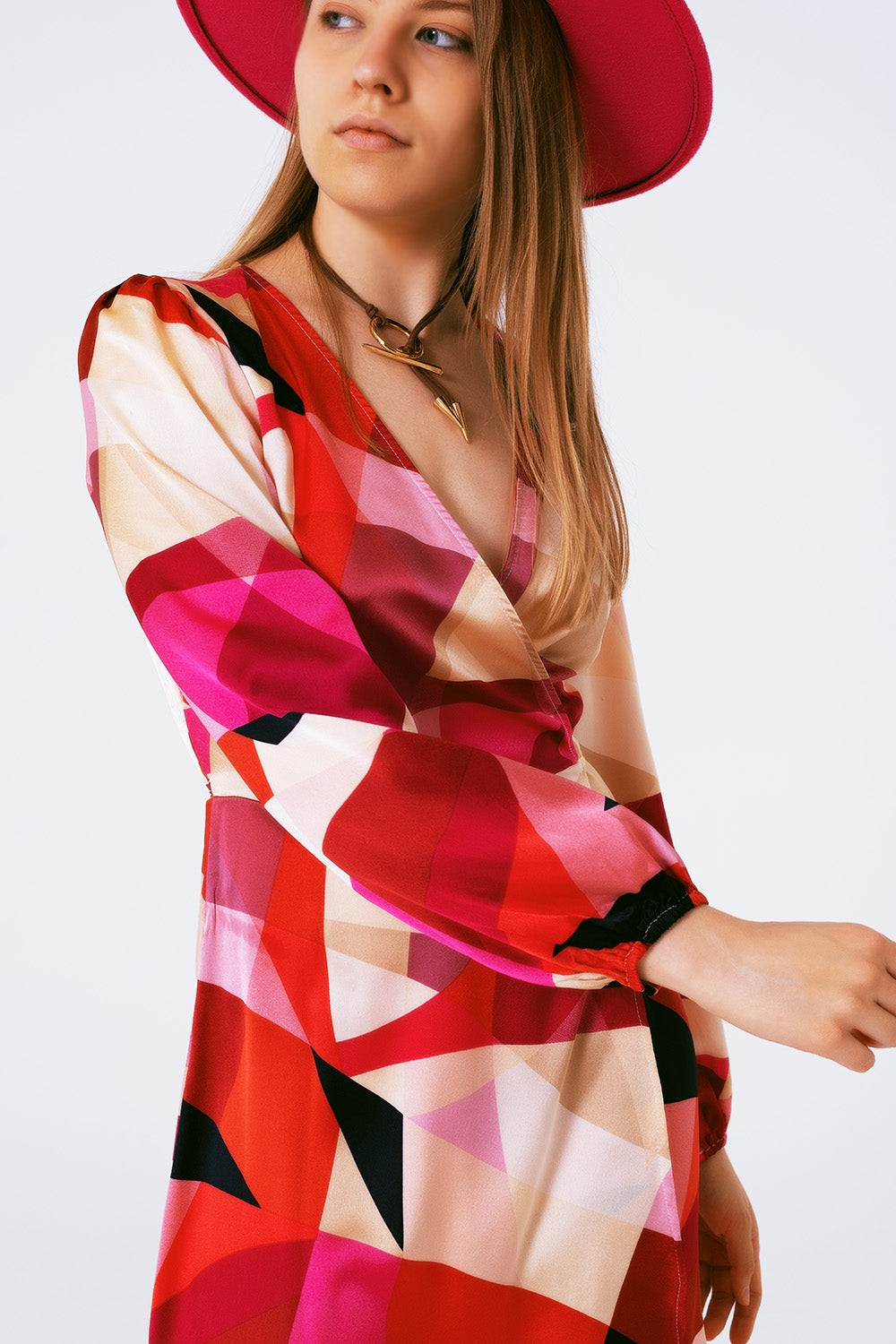Wrap Short Abstract Print Dress in Fuxia - Szua Store
