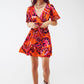 Wrap Short Dress With Angel Sleeves In Abstract Floral Print - Szua Store