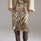 Q2 Wrap skirt with gathered detail at the side in Olive Green and Cream Zebra Print