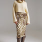 Wrap skirt with gathered detail at the side in Olive Green and Cream Zebra Print