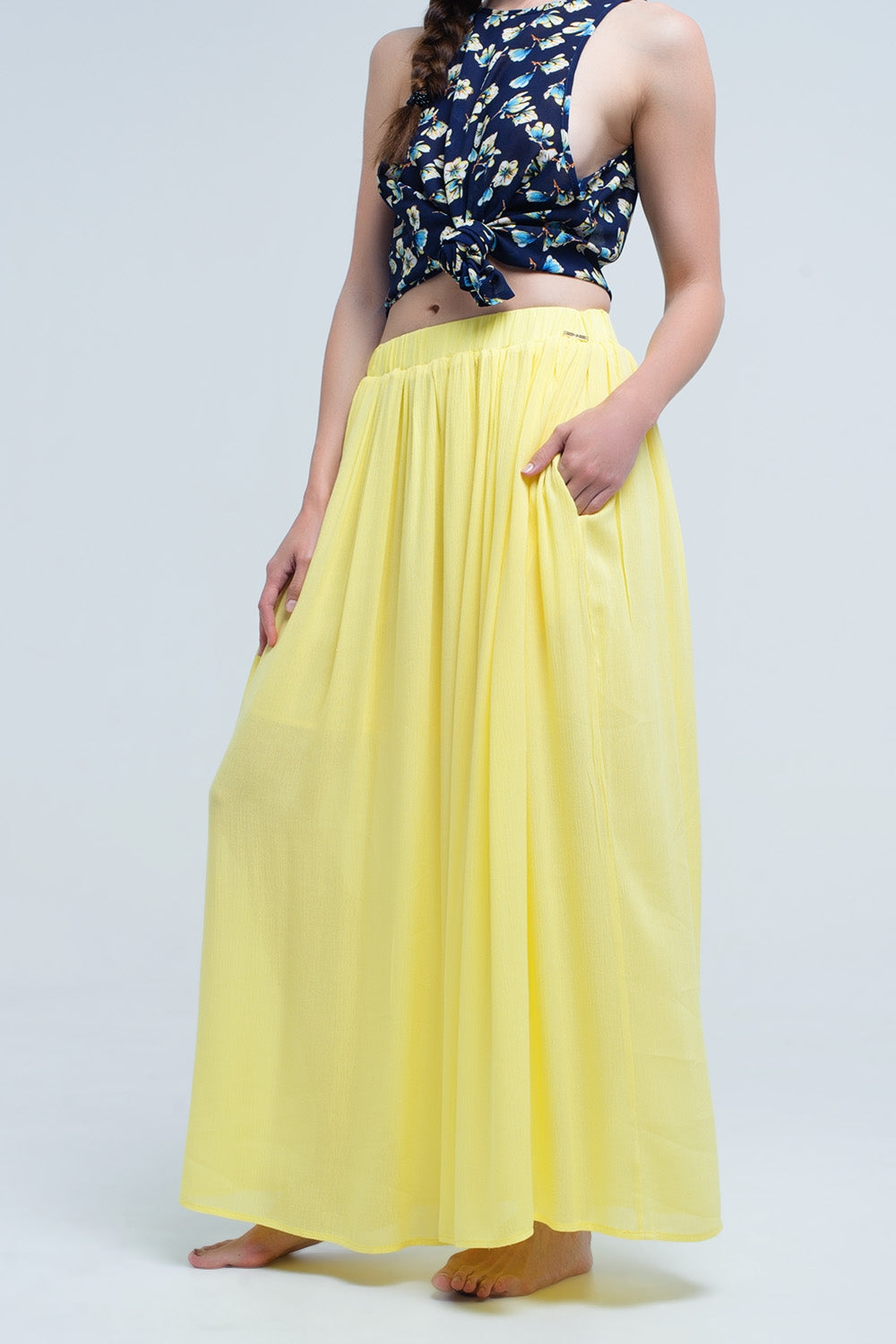 Yellow maxi skirt with pockets Szua Store