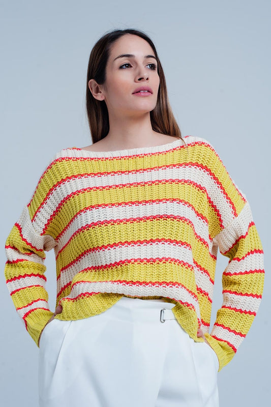 Yellow Striped Rib Stitch Knitted Sweater Szua Store