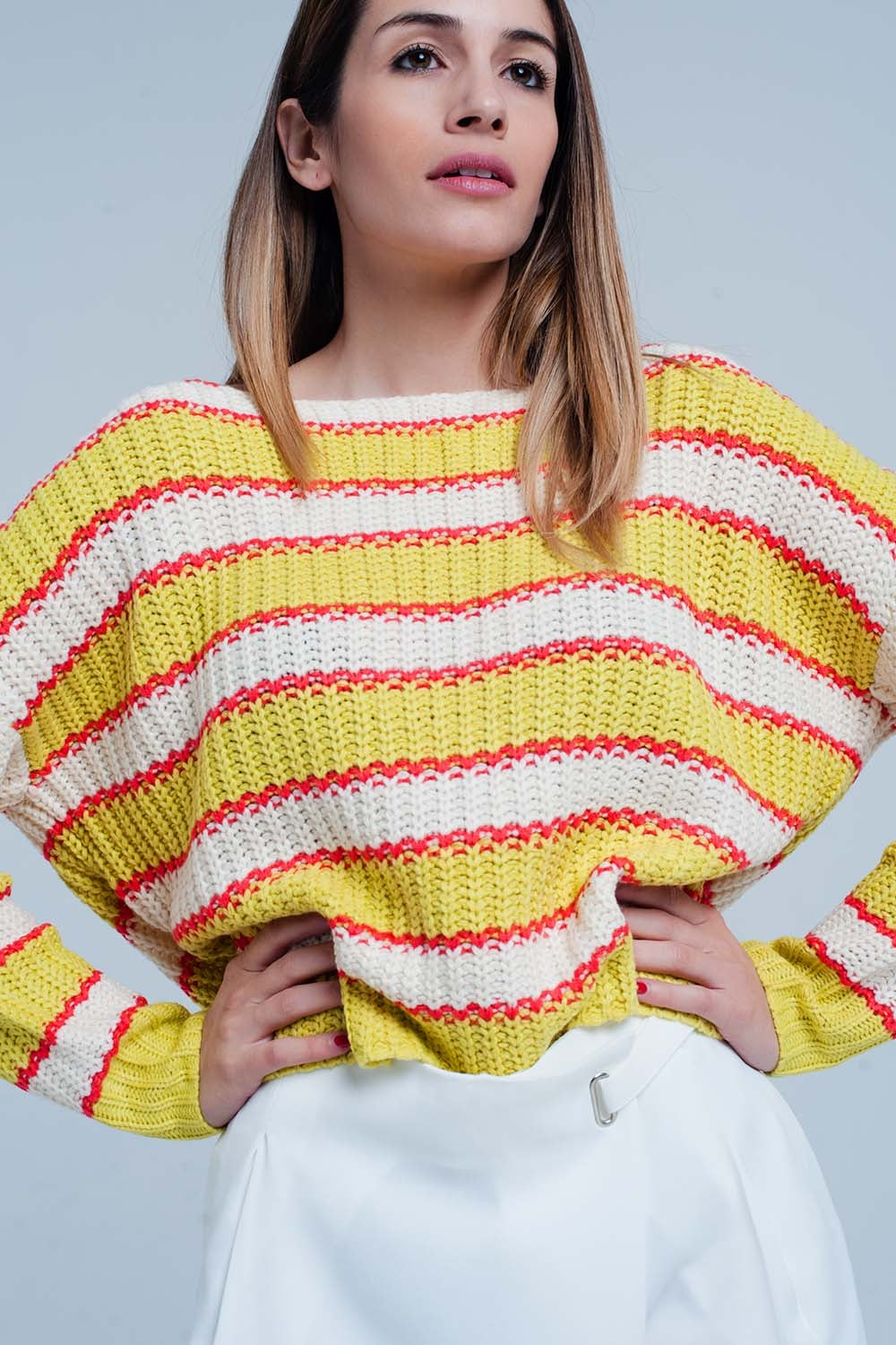 Yellow Striped Rib Stitch Knitted Sweater Szua Store