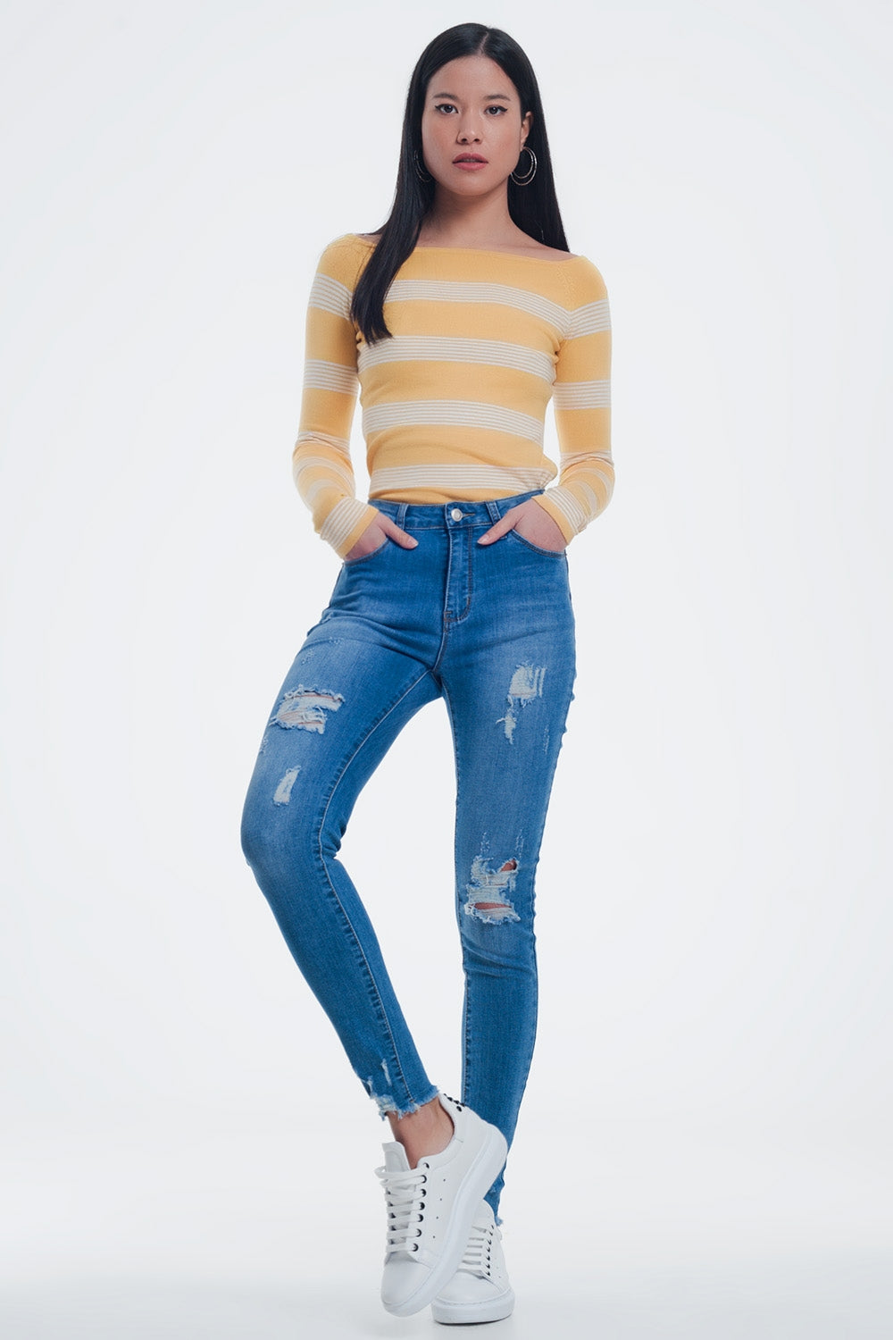 yellow striped sweater with boat neck Szua Store