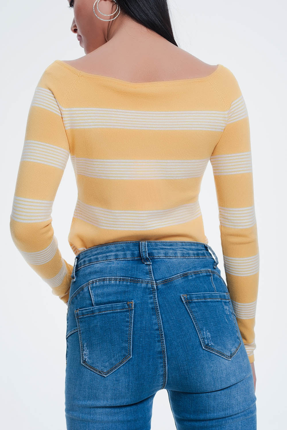 yellow striped sweater with boat neck Szua Store
